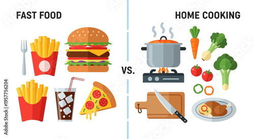 Fast Food vs Home Cooking A Visual Comparison of Unhealthy and Healthy Meal Choices