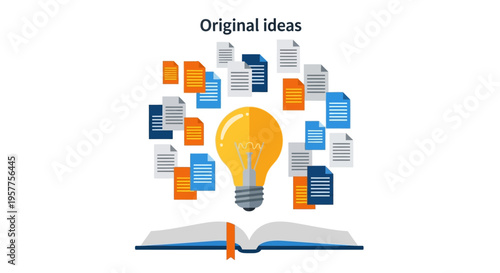 Lightbulb Above Open Book Symbolizing Idea Generation. Vector Illustrations. EPS Editable