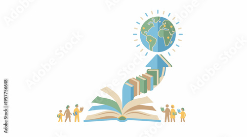 Open Book Leads to Global Knowledge and Growth. Vector Illustrations. EPS Editable