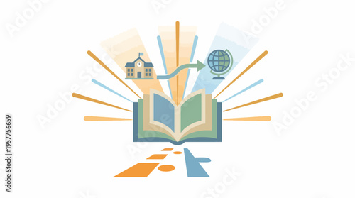 Open Book Symbolizing Education and Global Knowledge Journey. Vector Illustrations. EPS Editable