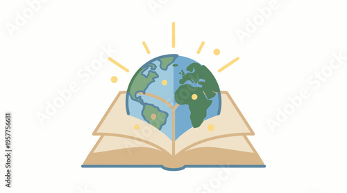 Open Book with Glowing Earth Symbolizing Knowledge and Discovery. Vector Illustrations. EPS Editable