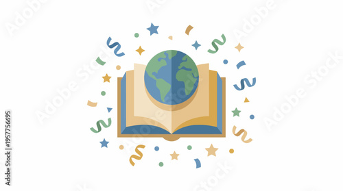 Open Book with Earth Globe Inside. Vector Illustrations. EPS Editable