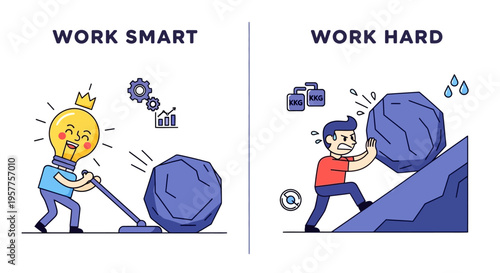 Unlocking productivity A conceptual visualization comparing the effectiveness of working smart with strategy against the traditional approach of working hard
