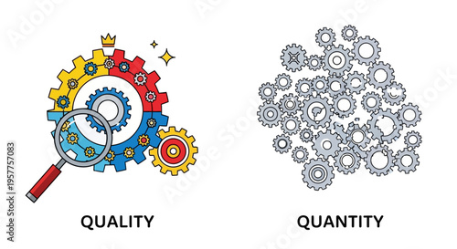 Illustrative comparison distinguishing focused quality with detailed craftsmanship from sheer numerical quantity and volume