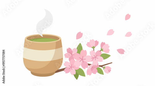 Traditional Japanese Tea Cup Green. Vector Illustrations. EPS Editable