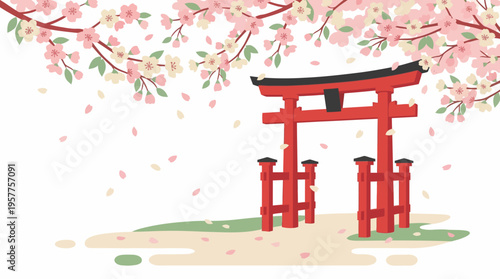 Traditional Japanese Torii Gate Structure. Vector Illustrations. EPS Editable
