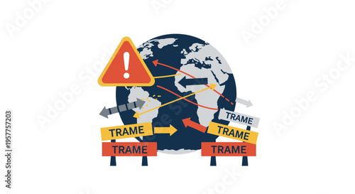 Warning signs on a globe icon. Vector Illustrations. EPS Editable
