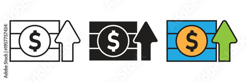 Global Currency Exchange Icon Vector. High-quality icons featuring a globe and dollar symbol, perfect for international finance, global economy, and worldwide money transfer concepts.