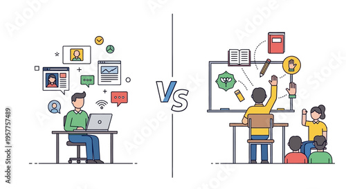 Online Learning vs Traditional Classroom Education A Visual Comparison of Digital and In-Person Instruction Methods