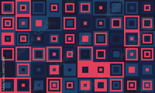Abstract geometric pattern of red and blue squares.  Modern, vibrant design ideal for backgrounds, website banners, or techrelated projects.