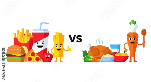 Healthy Food vs Unhealthy Food Comparison Illustration