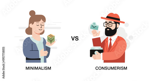 Minimalism Versus Consumerism Concept A Visual Representation of Two Contrasting Lifestyles