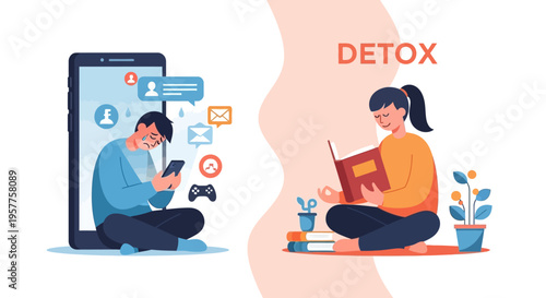 Digital Detox Young Adult Swaps Smartphone Addiction for Mindful Reading and Meditation