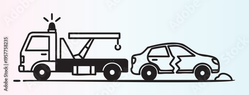 Tow truck towing a damaged car illustration isolated on transparent background