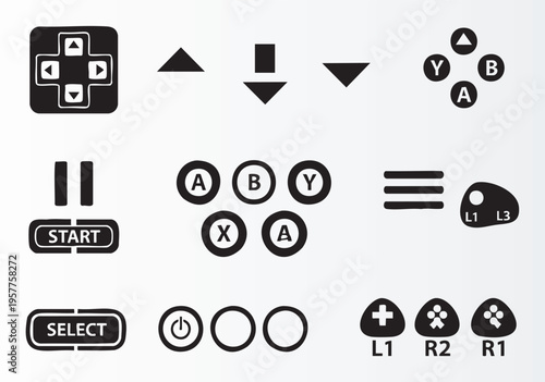 Video game controller buttons and directional pad layout isolated illustration