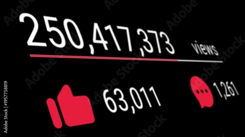 Animation of increasing views likes comments social network statistics