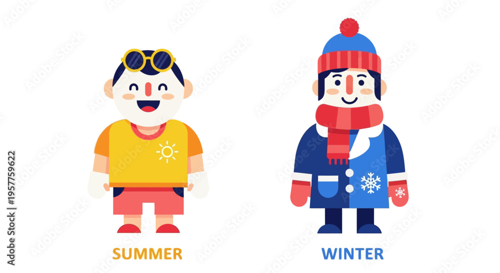 Fototapeta premium Seasonal Clothing A Comparison of Summer and Winter Attire