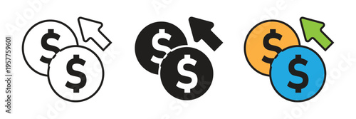 Housing Loan Growth Vector Icons. Professional icons showing a house with a rising arrow, representing property value increase, mortgage growth, and real estate market trends.