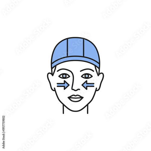 Facial Massage Technique Demonstration with Headband and Facial Arrows. Vector Illustrations. EPS Editable