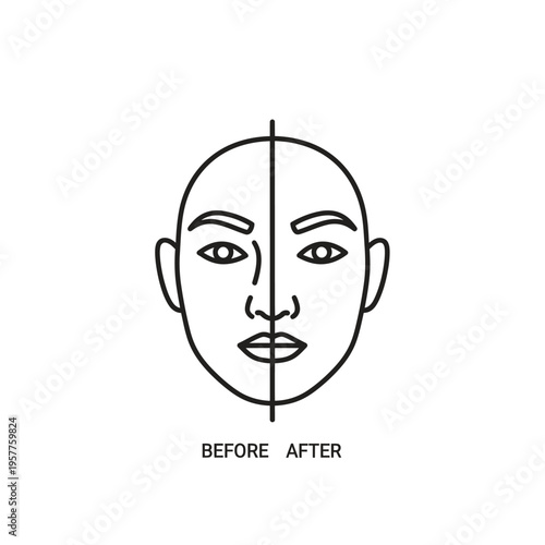 Facial Symmetry Comparison Illustration Before and After. Vector Illustrations. EPS Editable