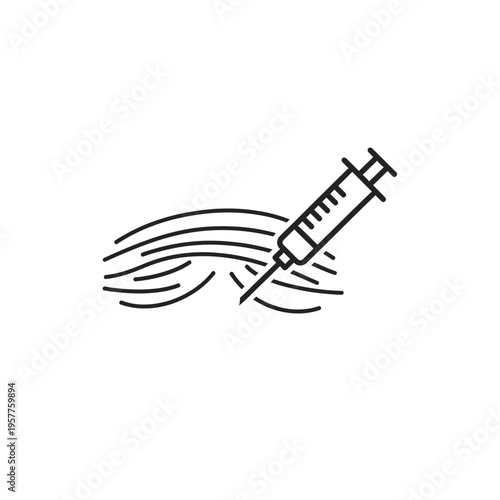 Medical Syringe Injecting Liquid into Water Surface. Vector Illustrations. EPS Editable