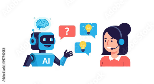 AI-powered customer service robot assisting a human support agent with innovative solutions and efficient communication