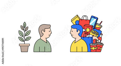 Modern Lifestyle Choices Contrasting Simplicity and Sustainable Living with Excessive Materialism and Consumer Culture