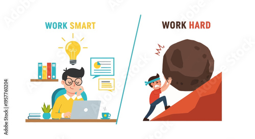 Work Smart vs Work Hard illustration showing contrasting approaches to achieving success