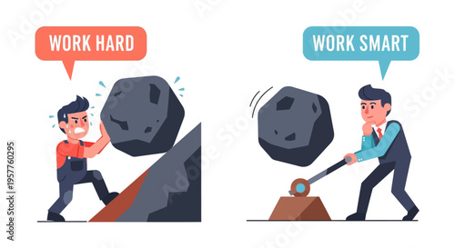 Illustrating the powerful distinction between brute-force effort and strategic problem-solving for achieving goals with greater ease and efficiency