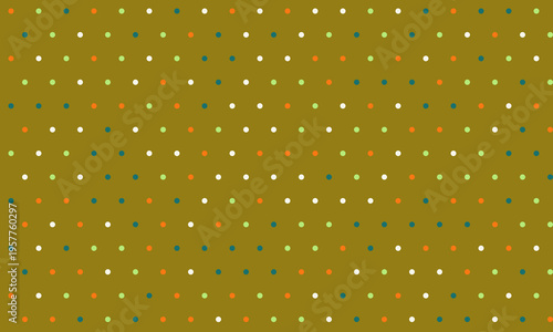 Vibrant multicolored polka dot pattern on a rich olive green background.  Perfect for textile design, website backgrounds, or playful branding.