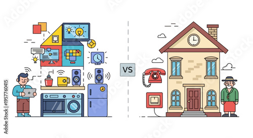 Smart Home Automation Versus Traditional Household A Visual Representation of Modern Connectivity and Classic Living