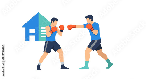 Boxing Match Between Two Opponents In Action. Vector Illustrations. EPS Editable
