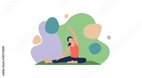 Person practicing yoga outdoors on grass. Vector Illustrations. EPS Editable