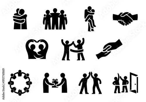 Human Connection Silhouettes Community Support Teamwork Unity Icons