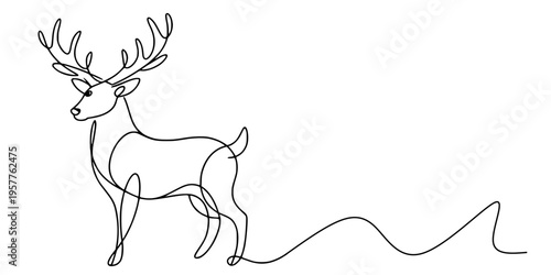 Deer Partial Line Art, Minimalist continuous-line drawing of a deer, showing only the front half of the body