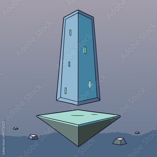 A Futuristic Floating Monolith with Geometric Platforms in a Minimalist Sci-Fi Landscape