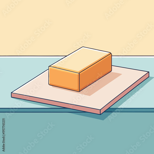 A neutral toned yoga block and towel neatly placed on a mat, ready for exercise and wellness activities.