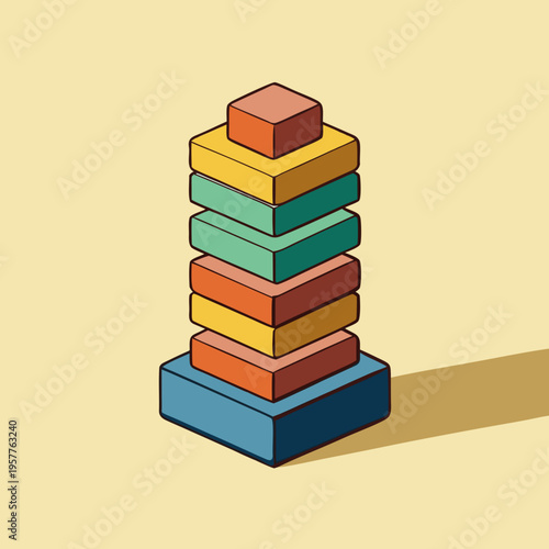 A Stackable Isometric Toy Organizer With Colorful Blocks in Earthy Tones