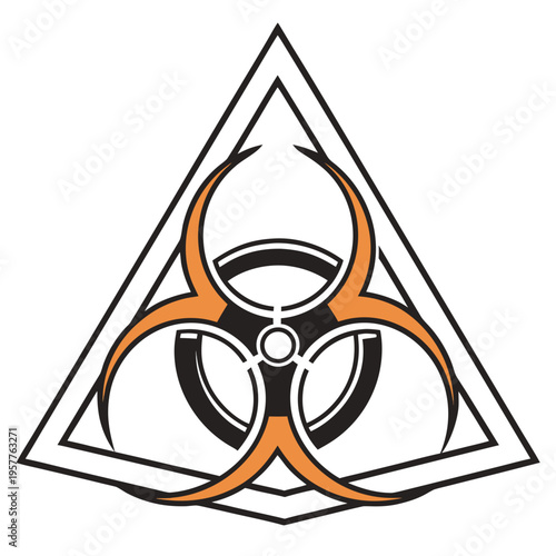 Biohazard Symbol in Triangle Shape with Orange and Black Design