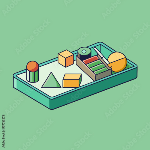 An organized tray with geometric shapes resembling tasks outlined for strategic planning and organization