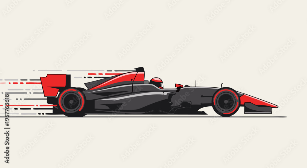 Naklejka premium High-speed Formula 1 racing car in motion - a sleek black and red vector illustration for automotive and sports enthusiasts