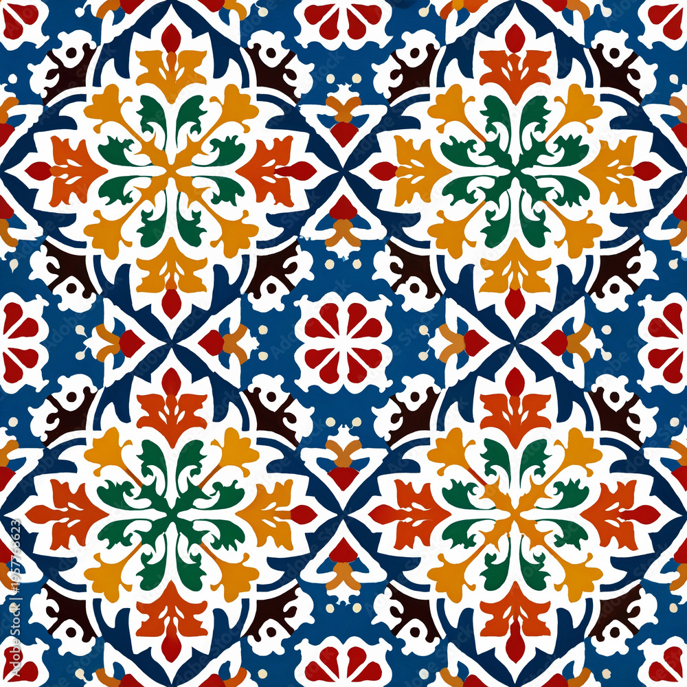 Fototapeta premium Mediterranean Floral Tile Pattern Art