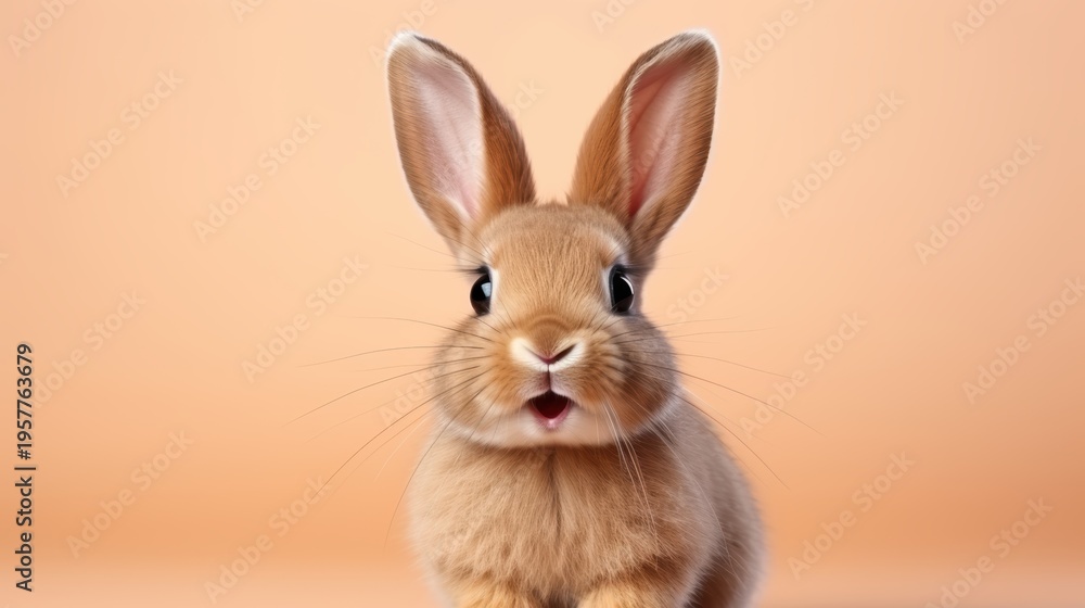Obraz premium cute animal pet rabbit or bunny brown color smiling and laughing isolated with copy space for easter background, rabbit, animal, pet, cute, fur, ear, mammal, background, celebration, generate by AI