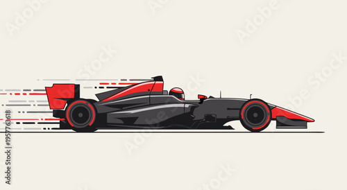 High-speed Formula 1 racing car in motion - a sleek black and red vector illustration for automotive and sports enthusiasts