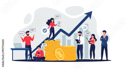 Bild auf Leinwand Business Growth and Financial Success A Vector Illustration of Teamwork and Inve