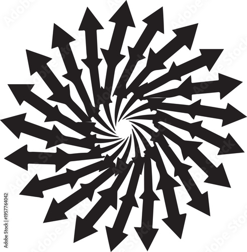 Black Arrows Radiating from Center in All Directions Freely