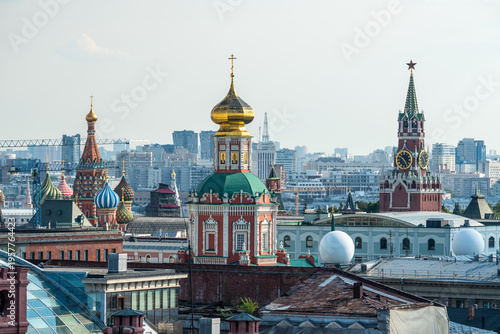 Photos Colorful domes of Saint Basil’s Cathedral, Epiphany Monastery and Spasskaya Tower of the Kremlin, Moscow, Russia
