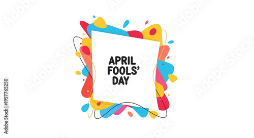 Colorful illustration of an April Fools' Day frame with a white background and playful design elements