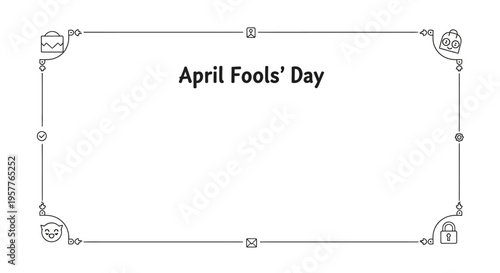 A colorful April Fools' Day frame with a blank white background and playful illustrations in the corners, conveying a fun and lighthearted mood