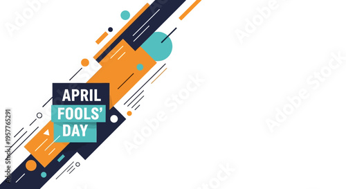 Colorful April Fools' Day illustration with a fun design and international social media frame on a blank white background